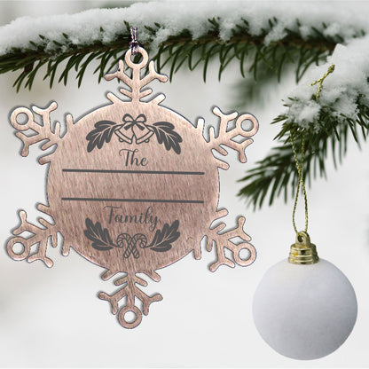 Personalized Family Name Christmas Bells Laser Engraved Stainless Steel Snowflake Tree Ornament