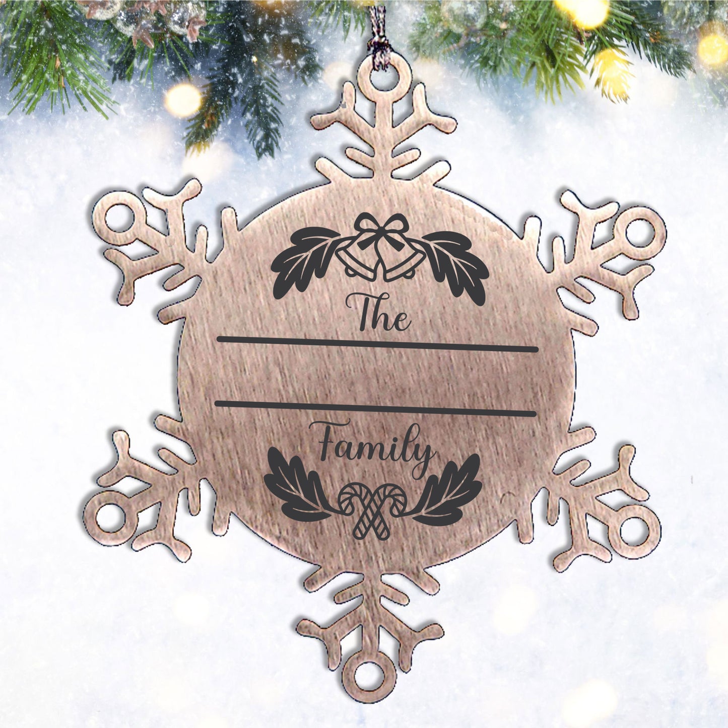 Personalized Christmas Bells Family Name Laser Engraved Stainless Steel Snowflake Tree Ornament