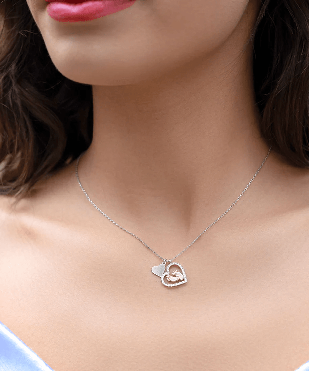 Best Mommy Pregnancy Gift Love from the Bump Baby Feet Charm Necklace - Mallard Moon Gift Shop