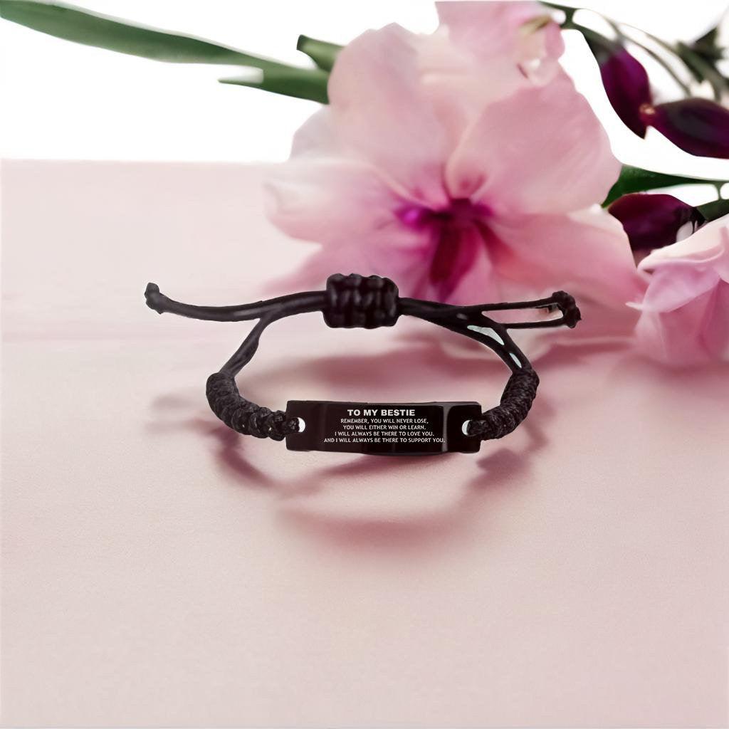 Bestie Gifts, Remember, you will never lose. You will either WIN or LEARN, Keepsake Black Rope Bracelet Birthday Christmas Gifts - Mallard Moon Gift Shop