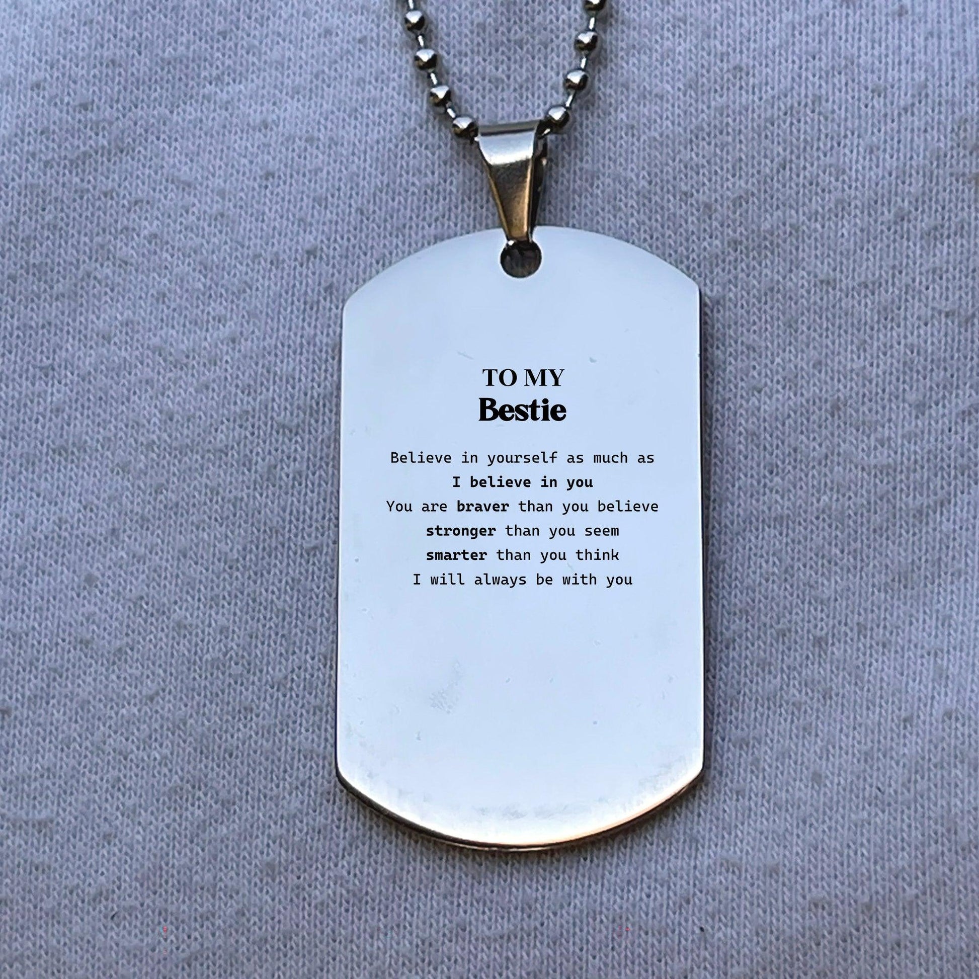 Bestie Silver Dog Tag Engraved Necklace You are braver than you believe, stronger than you seem, Inspirational Birthday, Christmas Gifts - Mallard Moon Gift Shop