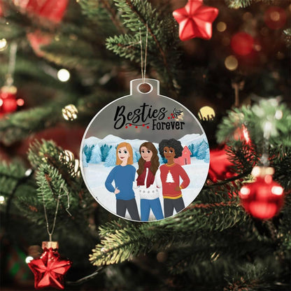 Besties Are Forever Personalized Winter Acrylic Keepsake Ornament - Mallard Moon Gift Shop