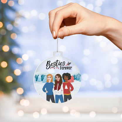 Besties Are Forever Personalized Winter Acrylic Keepsake Ornament - Mallard Moon Gift Shop