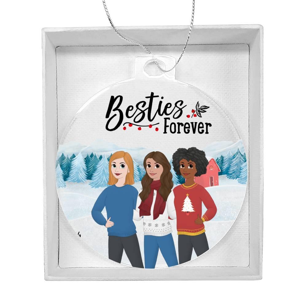 Besties Are Forever Personalized Winter Acrylic Keepsake Ornament - Mallard Moon Gift Shop