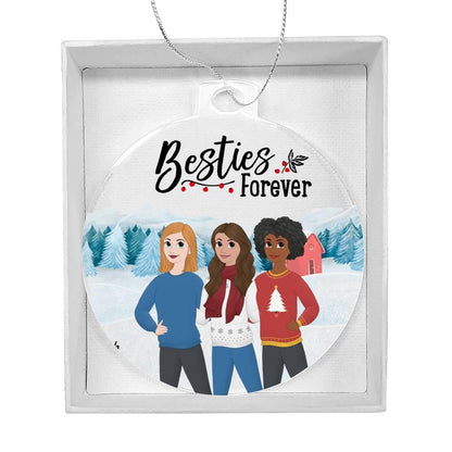 Besties Are Forever Personalized Winter Acrylic Keepsake Ornament - Mallard Moon Gift Shop