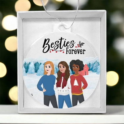 Besties Are Forever Personalized Winter Acrylic Keepsake Ornament - Mallard Moon Gift Shop