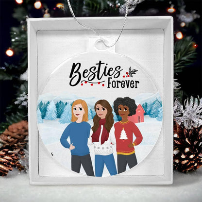 Besties Are Forever Personalized Winter Acrylic Keepsake Ornament - Mallard Moon Gift Shop