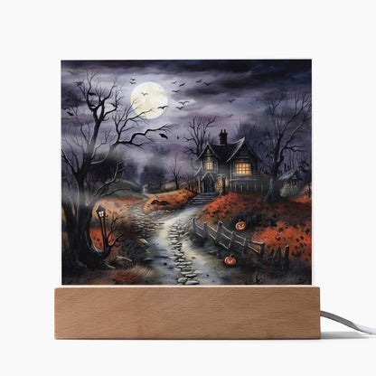 Bewitched Abode: The Ultimate Halloween Mansion Acrylic Plaque - Mallard Moon Gift Shop