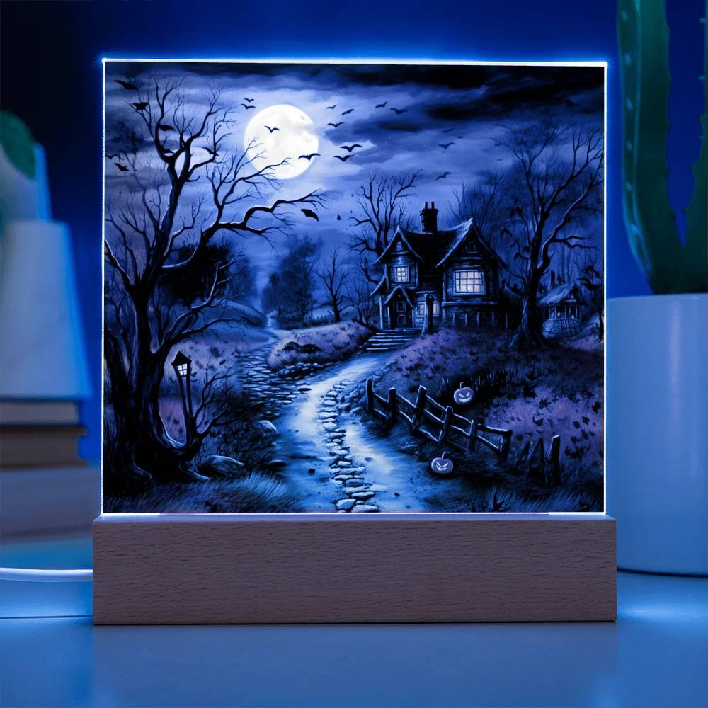 Bewitched Abode: The Ultimate Halloween Mansion Acrylic Plaque - Mallard Moon Gift Shop