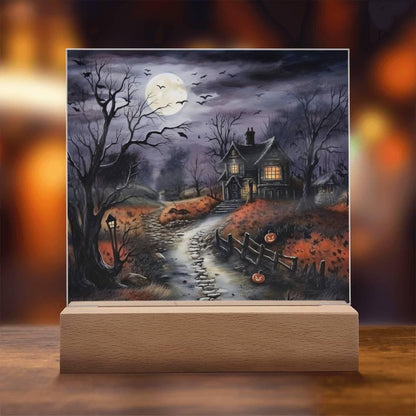 Bewitched Abode: The Ultimate Halloween Mansion Acrylic Plaque - Mallard Moon Gift Shop