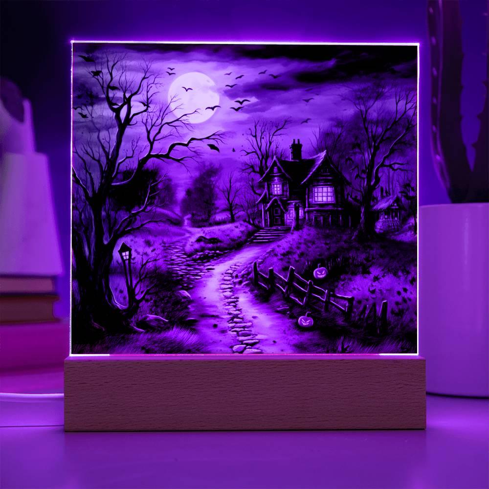 Bewitched Abode: The Ultimate Halloween Mansion Acrylic Plaque - Mallard Moon Gift Shop