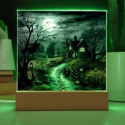 Bewitched Abode: The Ultimate Halloween Mansion Acrylic Plaque - Mallard Moon Gift Shop