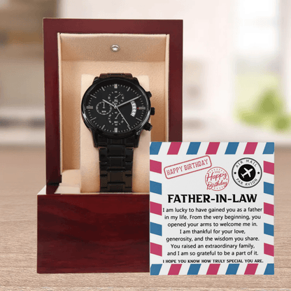 Gift for Father-in-law - I am Lucky to Have You as my Father Black Chronograph Watch