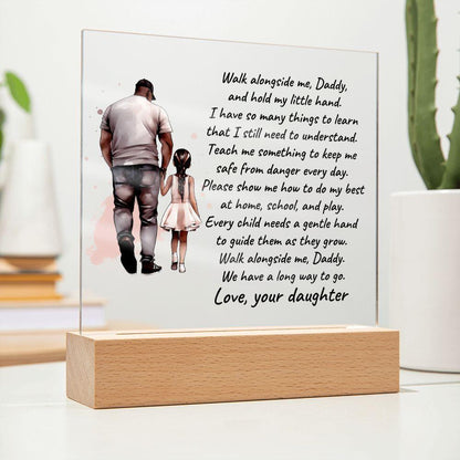 Black Father and Daughter Walk with Me Daddy Personalized Acrylic Plaque - Mallard Moon Gift Shop