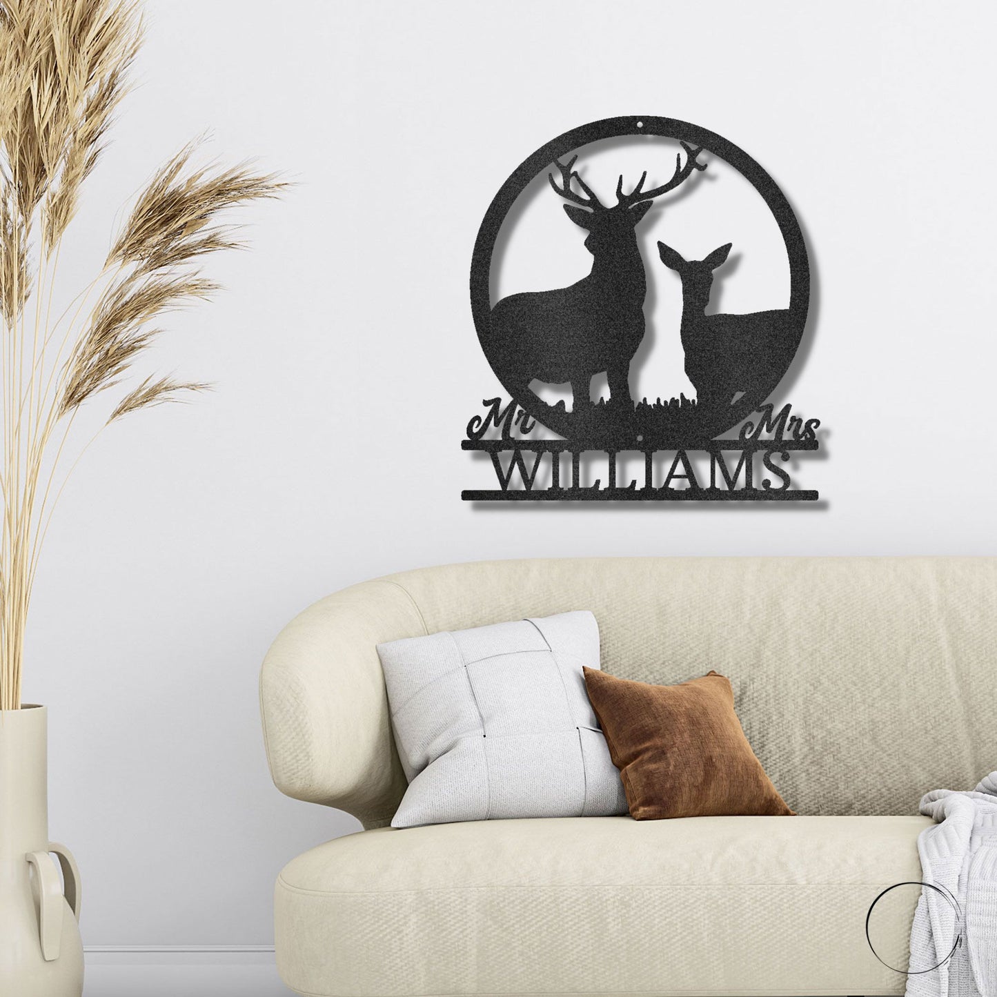 Deer Stag and Doe Mr and Mrs Custom Name Metal Art Wall Sign