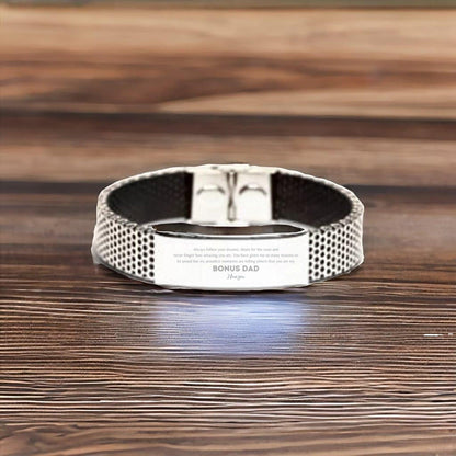 Bonus Dad Engraved Stainless Steel Mesh Bracelet - Always follow your dreams, never forget how amazing you are, Birthday Christmas Gifts Jewelry - Mallard Moon Gift Shop
