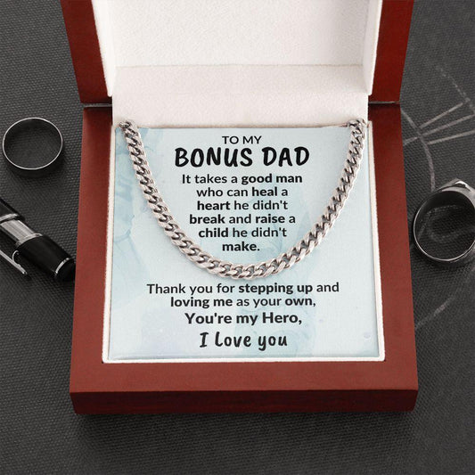 Bonus Dad Thanks for Stepping Up Cuban Link Chain Necklace - Mallard Moon Gift Shop