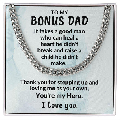 Bonus Dad Thanks for Stepping Up Cuban Link Chain Necklace - Mallard Moon Gift Shop