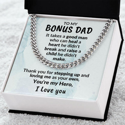 Bonus Dad Thanks for Stepping Up Cuban Link Chain Necklace - Mallard Moon Gift Shop