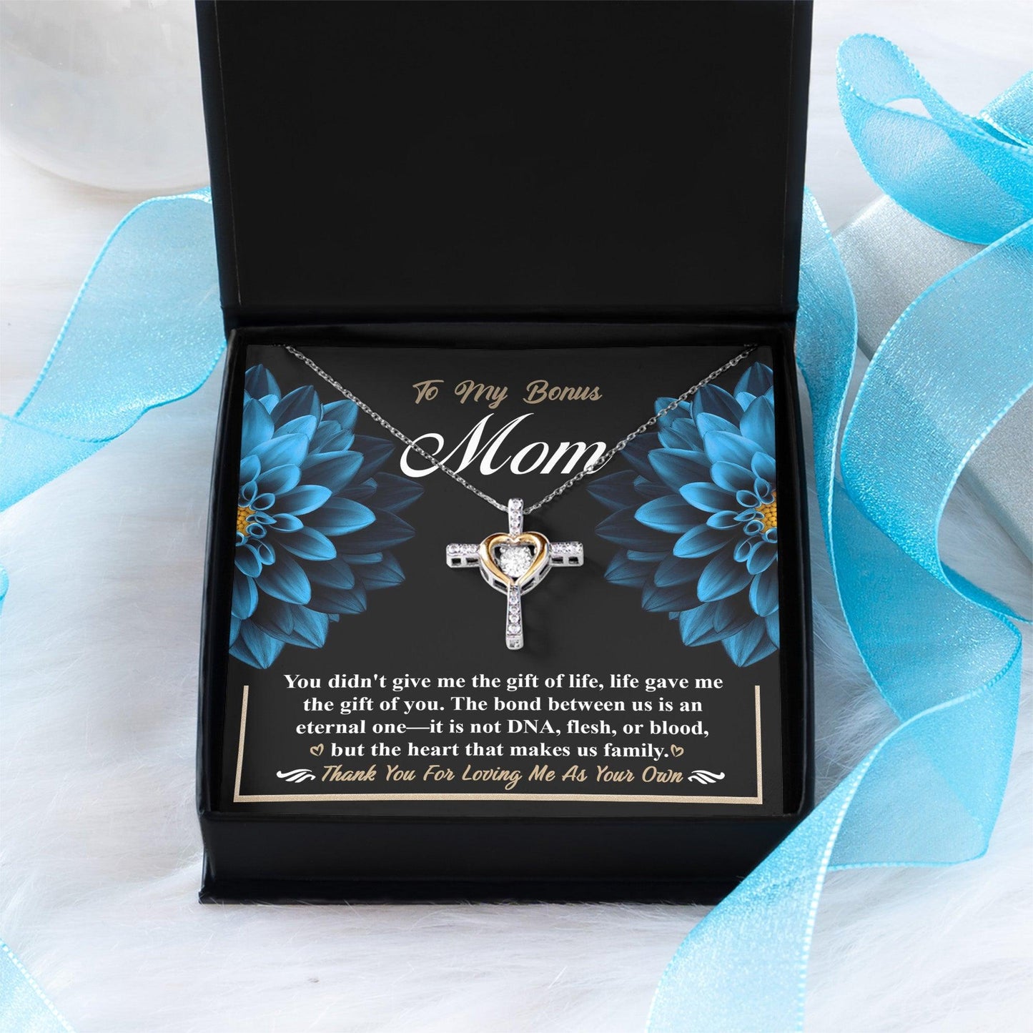 Bonus Mom Cross Pendant Necklace Thank You For Loving Me As Your Own - Mallard Moon Gift Shop