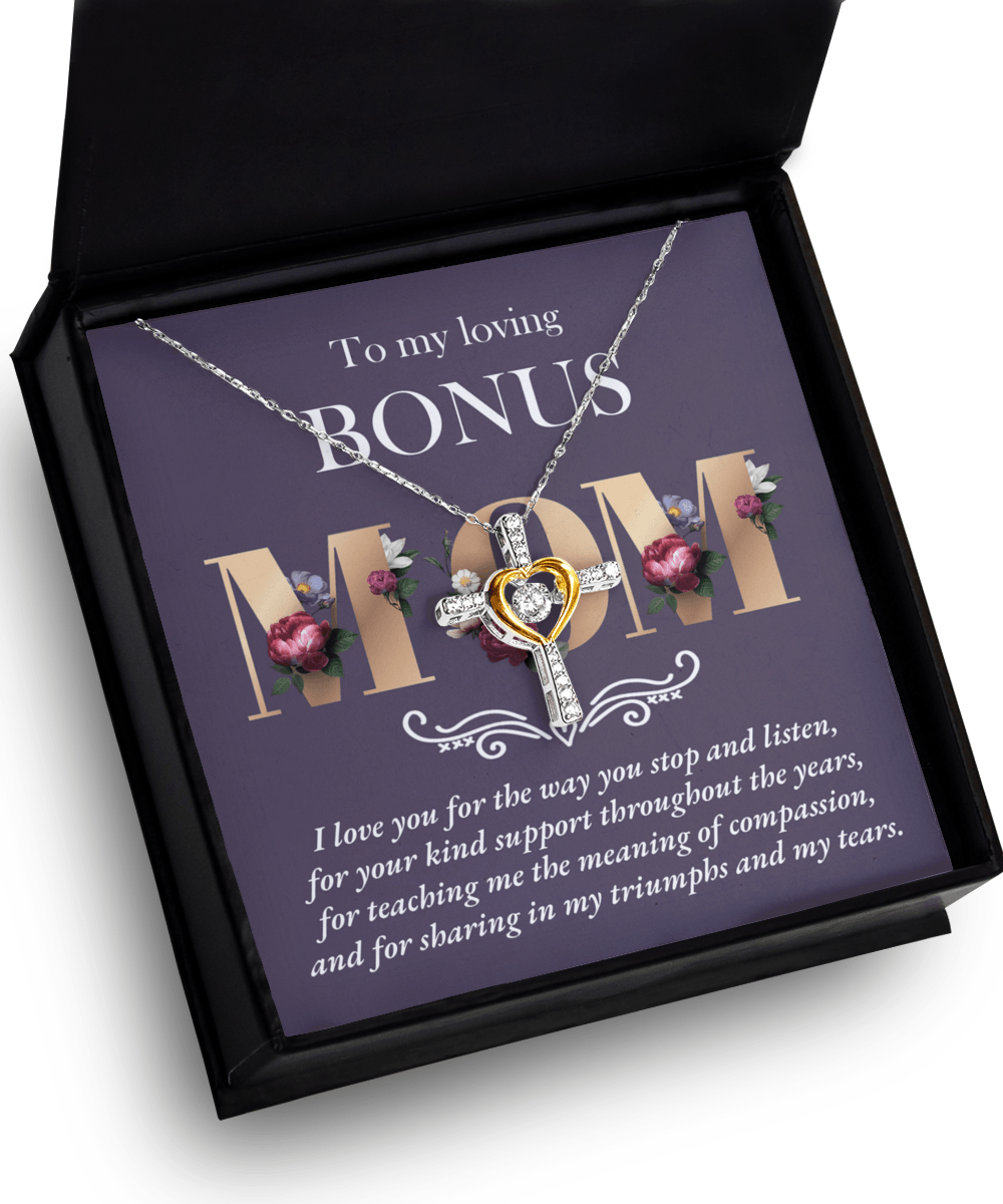 Bonus Mom Cross Pendant Necklace Thank You for Your Kindness Throughout the Years - Mallard Moon Gift Shop