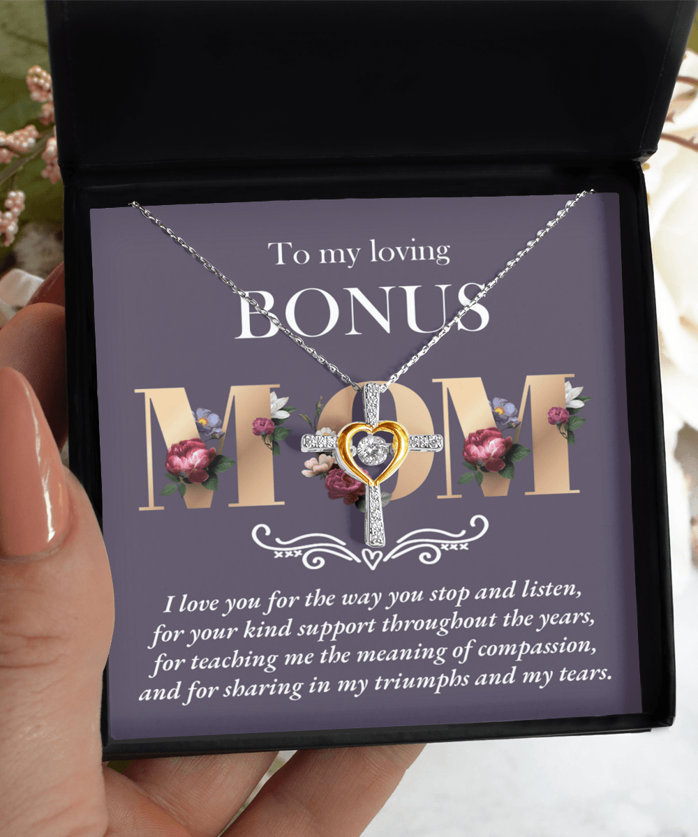 Bonus Mom Cross Pendant Necklace Thank You for Your Kindness Throughout the Years - Mallard Moon Gift Shop