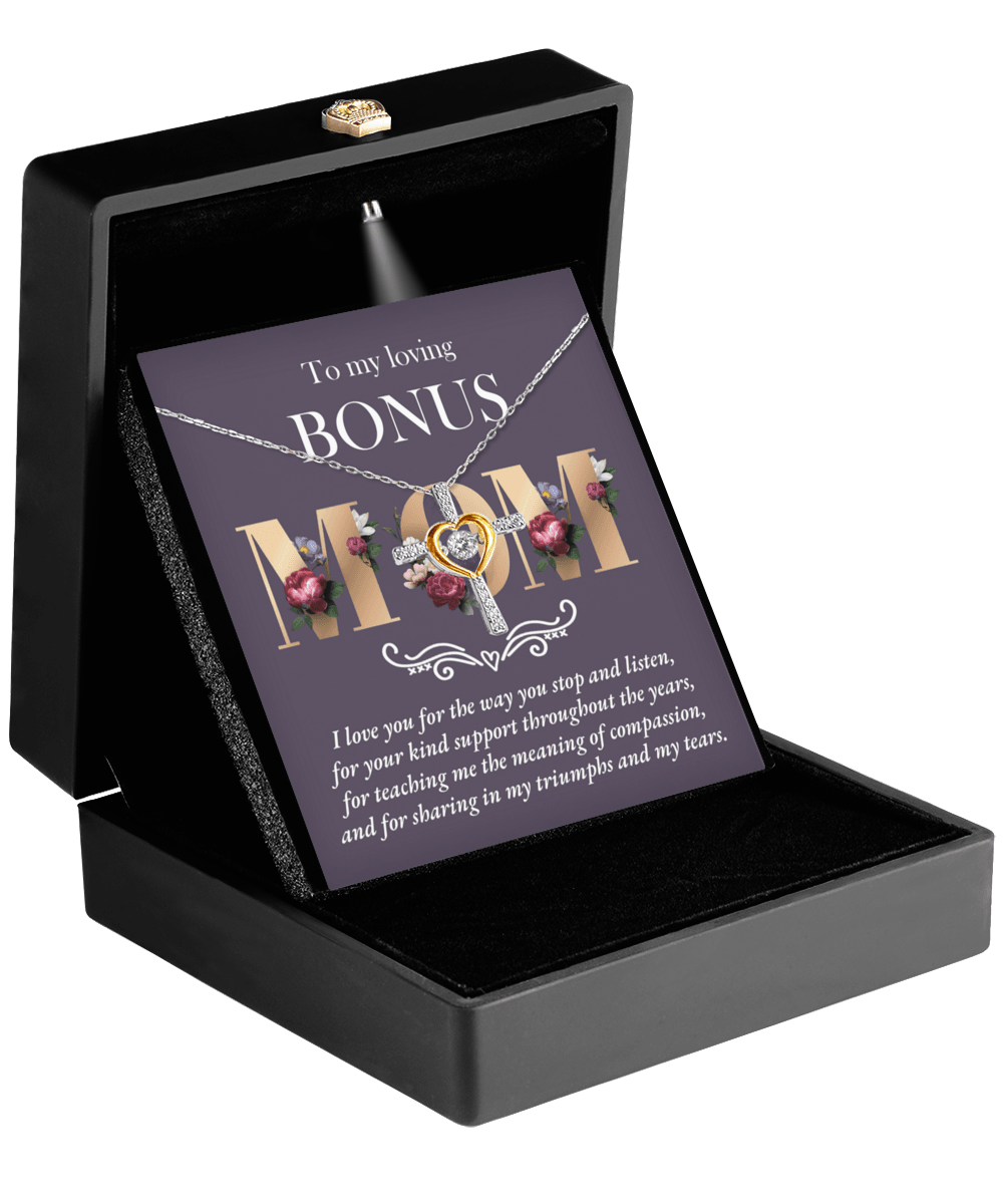 Bonus Mom Cross Pendant Necklace Thank You for Your Kindness Throughout the Years - Mallard Moon Gift Shop