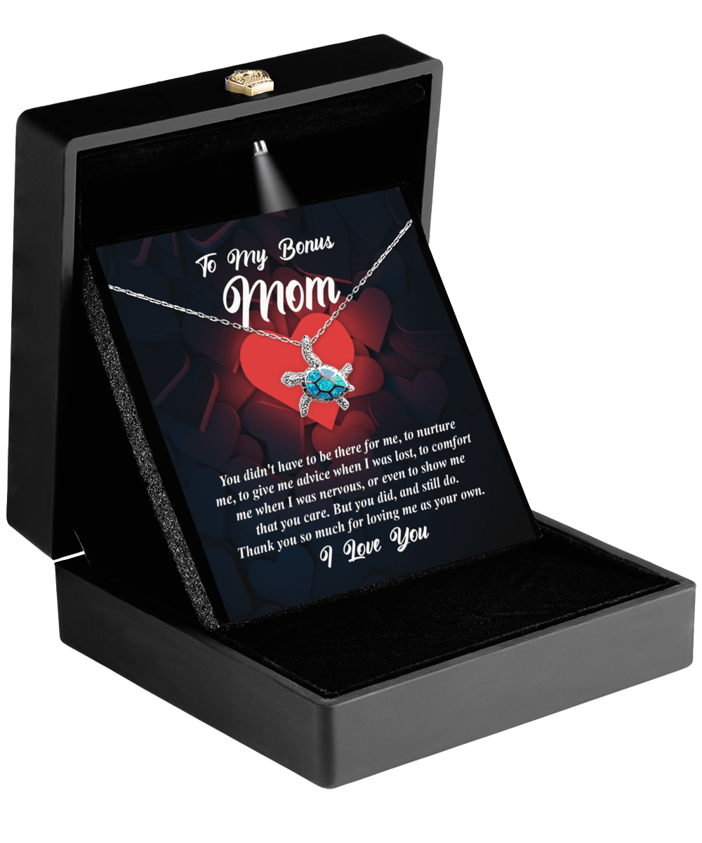 Bonus Mom Gift Thank You For Loving Me as Your Own Opal Sea Turtle Pendant Necklace and Earrings - Mallard Moon Gift Shop