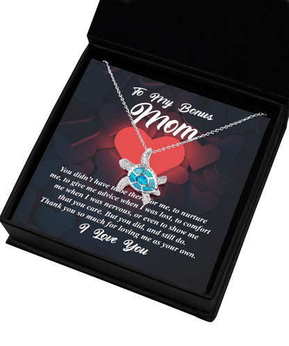 Bonus Mom Gift Thank You For Loving Me as Your Own Opal Sea Turtle Pendant Necklace and Earrings - Mallard Moon Gift Shop