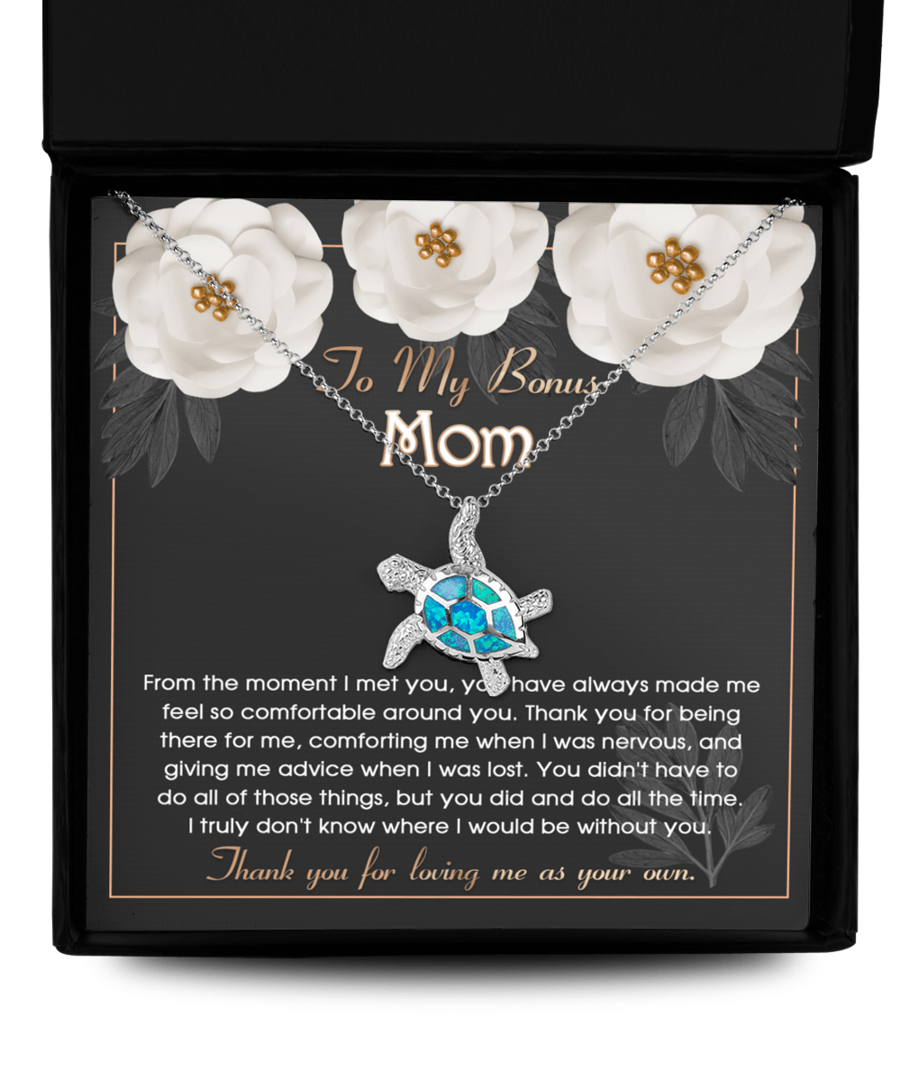 Bonus Mom Gift Thank You for Loving Me As Your Own Opal Turtle Pendant Necklace and Earrings Set - Mallard Moon Gift Shop