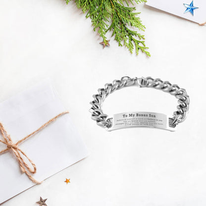 Bonus Son Cuban Chain Stainless Steel Engraved Bracelet Gifts, You are braver than you believe, stronger than you seem, - Mallard Moon Gift Shop