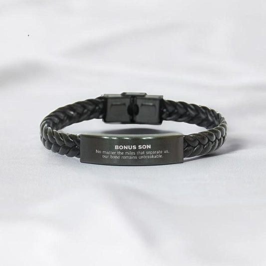 Bonus Son Long Distance Relationship No matter the miles that separate us, Our Bond Remains Unbreakable Braided Leather Bracelet Birthday Graduation Christmas Unique Gifts - Mallard Moon Gift Shop