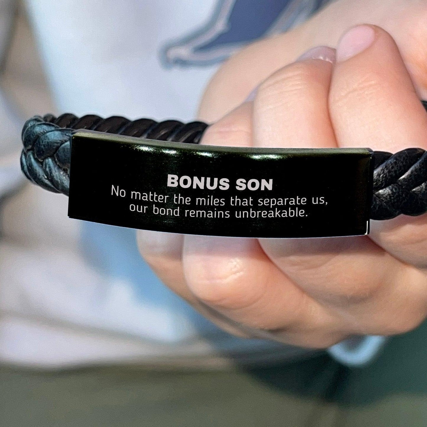 Bonus Son Long Distance Relationship No matter the miles that separate us, Our Bond Remains Unbreakable Braided Leather Bracelet Birthday Graduation Christmas Unique Gifts - Mallard Moon Gift Shop