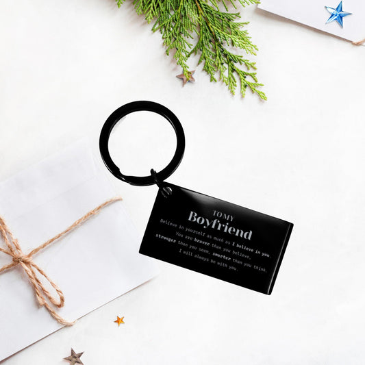 Boyfriend Keychain Gifts, To My Boyfriend You are braver than you believe, stronger than you seem, Inspirational Gifts For Boyfriend Engraved, Birthday, Christmas Gifts For Boyfriend Men Women - Mallard Moon Gift Shop