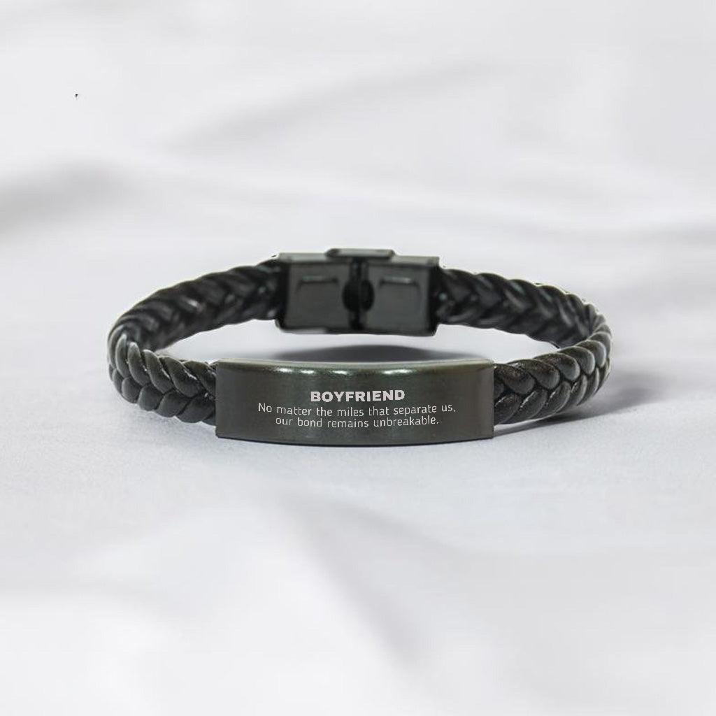 Boyfriend Long Distance Relationship No matter the miles that separate us, Our Bond Remains Unbreakable Braided Leather Bracelet Birthday Graduation Christmas Unique Gifts - Mallard Moon Gift Shop