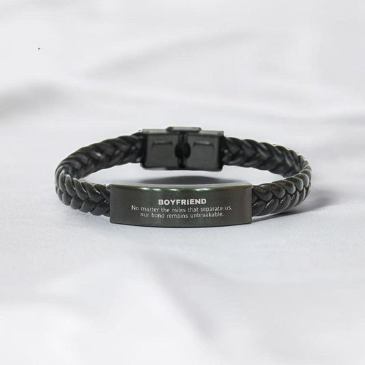 Boyfriend Long Distance Relationship No matter the miles that separate us, Our Bond Remains Unbreakable Braided Leather Bracelet Birthday Graduation Christmas Unique Gifts - Mallard Moon Gift Shop