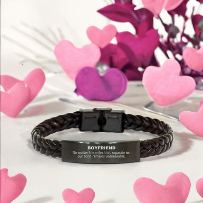 Boyfriend Long Distance Relationship No matter the miles that separate us, Our Bond Remains Unbreakable Braided Leather Bracelet Birthday Graduation Christmas Unique Gifts - Mallard Moon Gift Shop