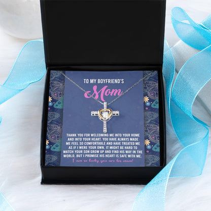 Boyfriend's Mom Cross Necklace with Heartfelt Message Card I Promise He is Safe with Me - Mallard Moon Gift Shop
