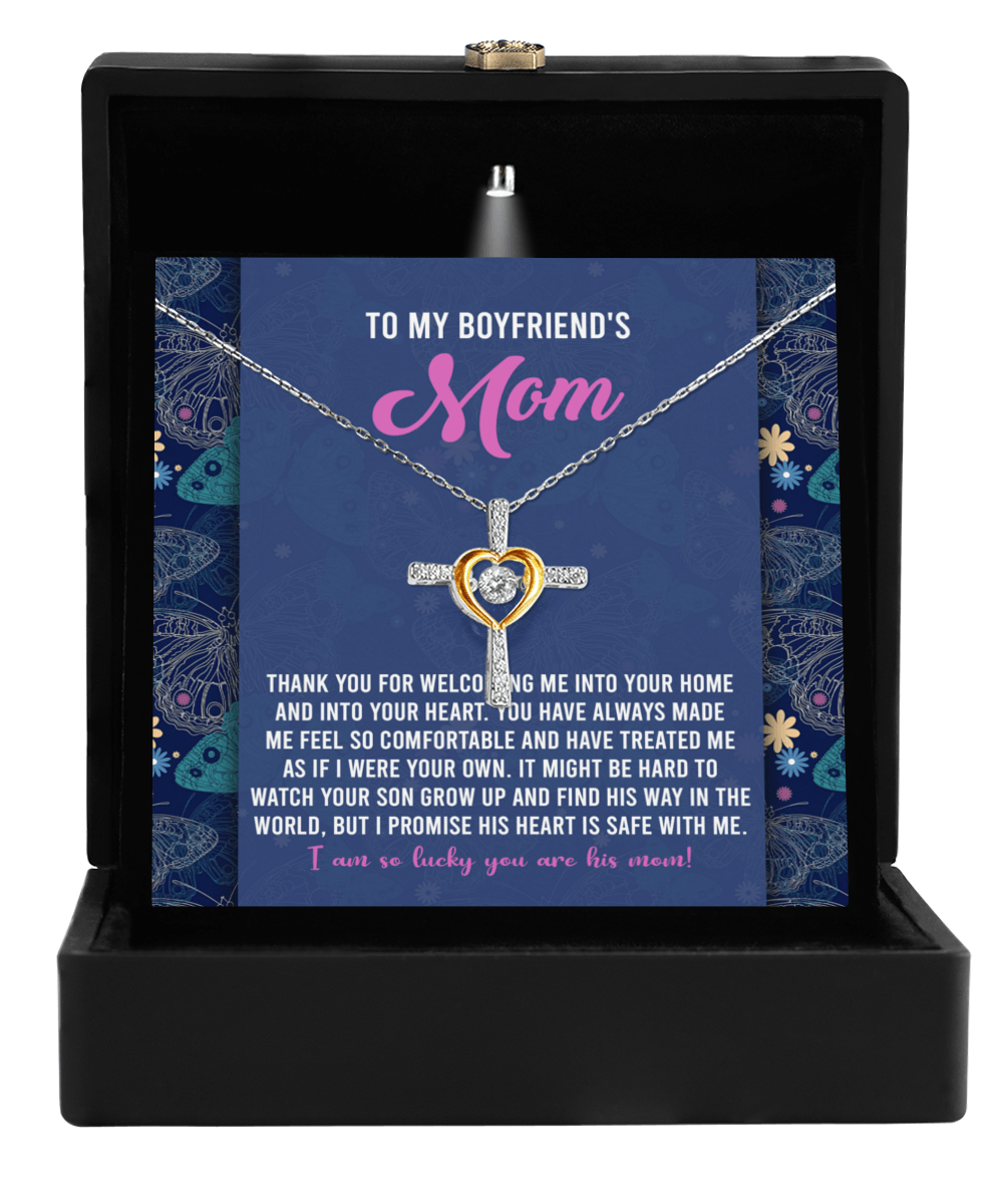 Boyfriend's Mom Cross Necklace with Heartfelt Message Card I Promise He is Safe with Me - Mallard Moon Gift Shop