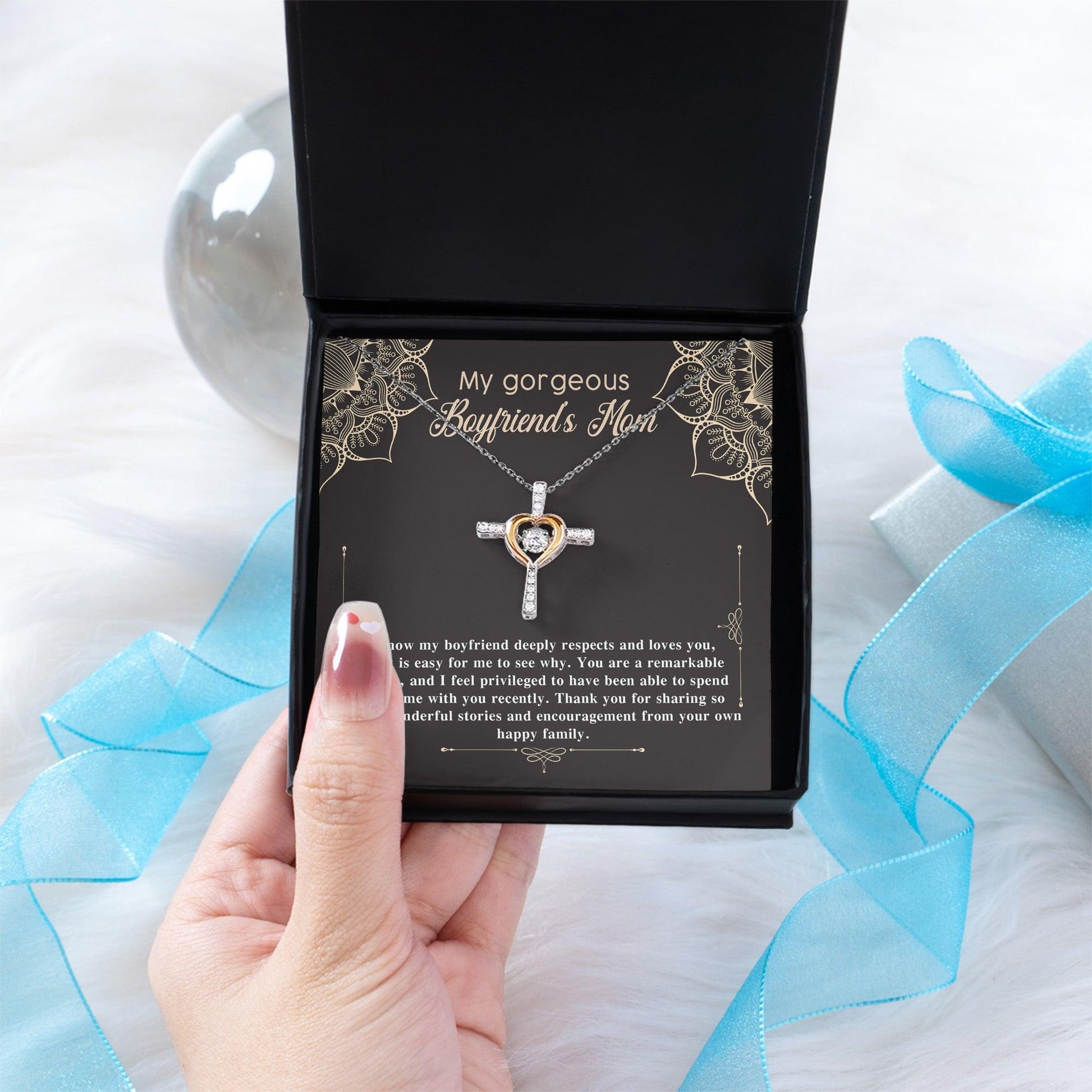 Boyfriend's Mom Gift Cross Pendant Necklace with Heartfelt Message Card - Mallard Moon Gift Shop