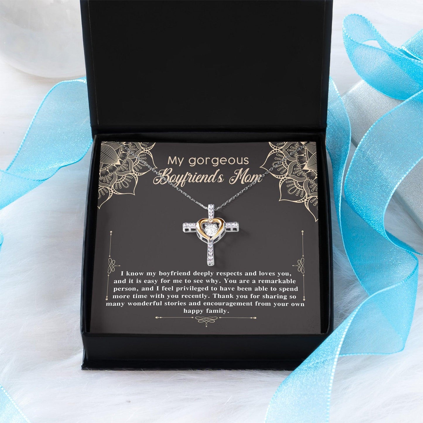 Boyfriend's Mom Gift Cross Pendant Necklace with Heartfelt Message Card - Mallard Moon Gift Shop