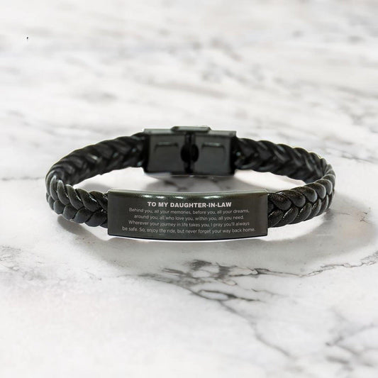 Inspirational Daughter-In-Law Braided Leather Bracelet, Sentimental Birthday Christmas Gifts - Behind you, all your memories, before you, all your dreams, around you, all who love you, within you, all you need - Mallard Moon Gift Shop