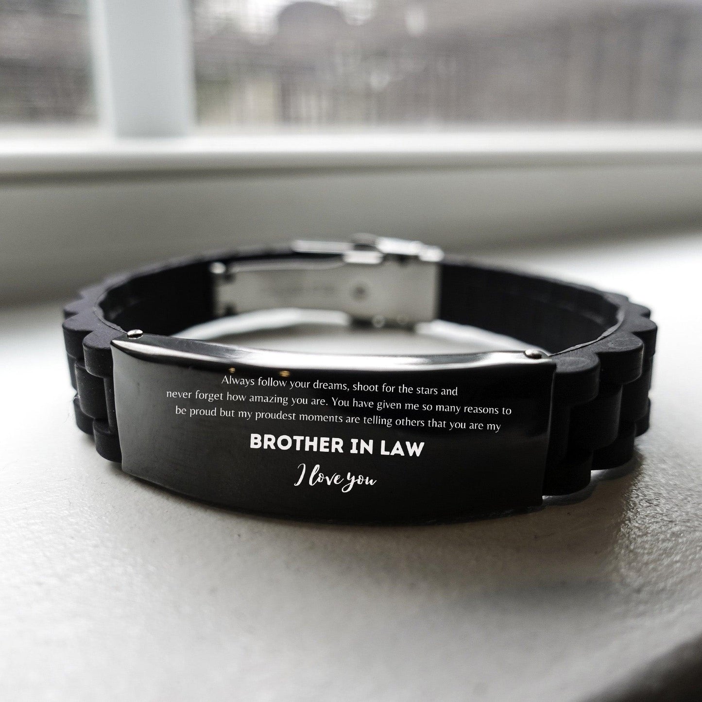 Brother-In-Law Black Glidelock Clasp Bracelet - Always follow your dreams, never forget how amazing you are, Birthday Christmas Gifts - Mallard Moon Gift Shop