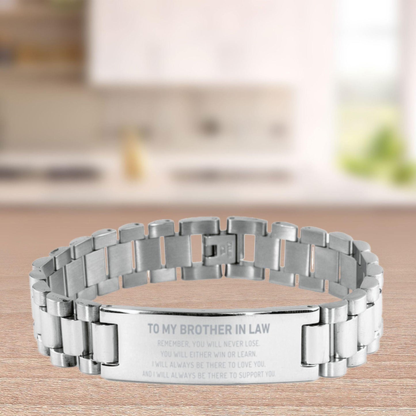 Brother-In-Law, Remember, you will never lose. You will either WIN or LEARN, Engraved, Ladder Stainless Steel Bracelet Birthday Christmas Gifts Ideas - Mallard Moon Gift Shop