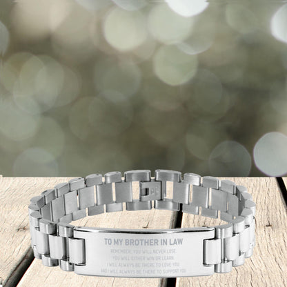 Brother-In-Law, Remember, you will never lose. You will either WIN or LEARN, Engraved, Ladder Stainless Steel Bracelet Birthday Christmas Gifts Ideas - Mallard Moon Gift Shop