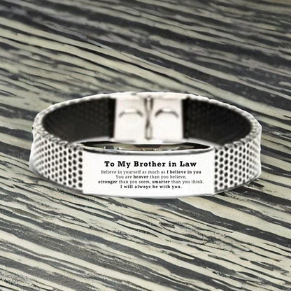 Brother In Law Stainless Steel Engraved Shark Mesh Bracelet You are braver than you believe, stronger than you seem, Inspirational Birthday, Christmas Gifts - Mallard Moon Gift Shop