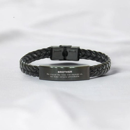 Brother Long Distance Relationship No matter the miles that separate us, Our Bond Remains Unbreakable Braided Leather Bracelet Birthday Graduation Christmas Unique Gifts - Mallard Moon Gift Shop