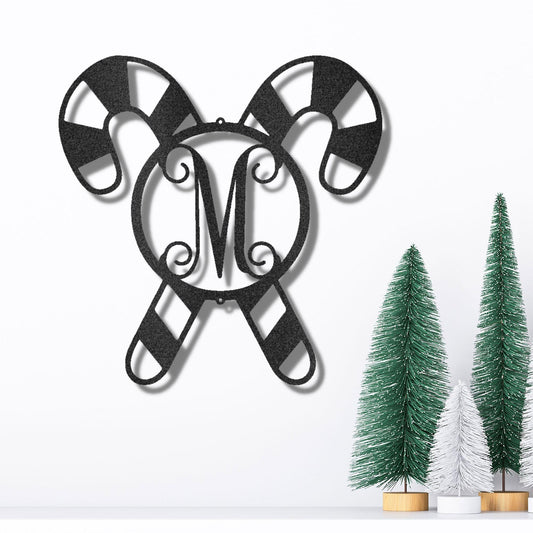 Candy Cane Custom Family Name Initial Indoor Outdoor Holiday Steel Sign - Mallard Moon Gift Shop