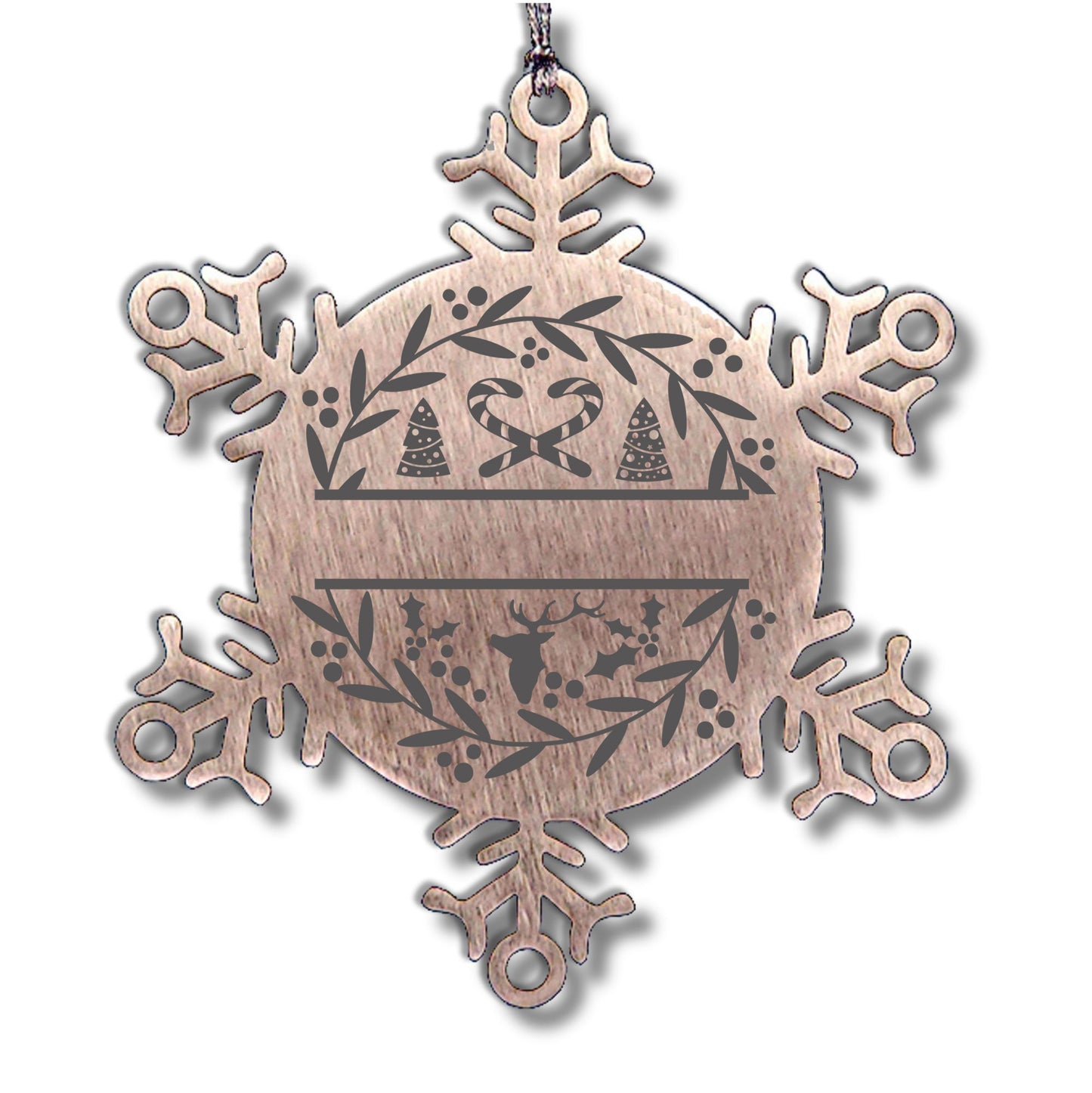 Personalized Family Name Laser Engraved Stainless Steel Snowflake Tree Ornament Candy Canes