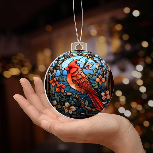 Cardinal Stained Glass Acrylic Keepsake Ornament - Mallard Moon Gift Shop